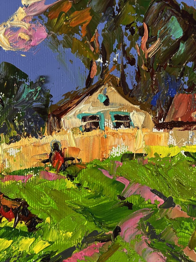 Oil painting A cow is grazing near the yard Oleksiy Ivanyuk - 8