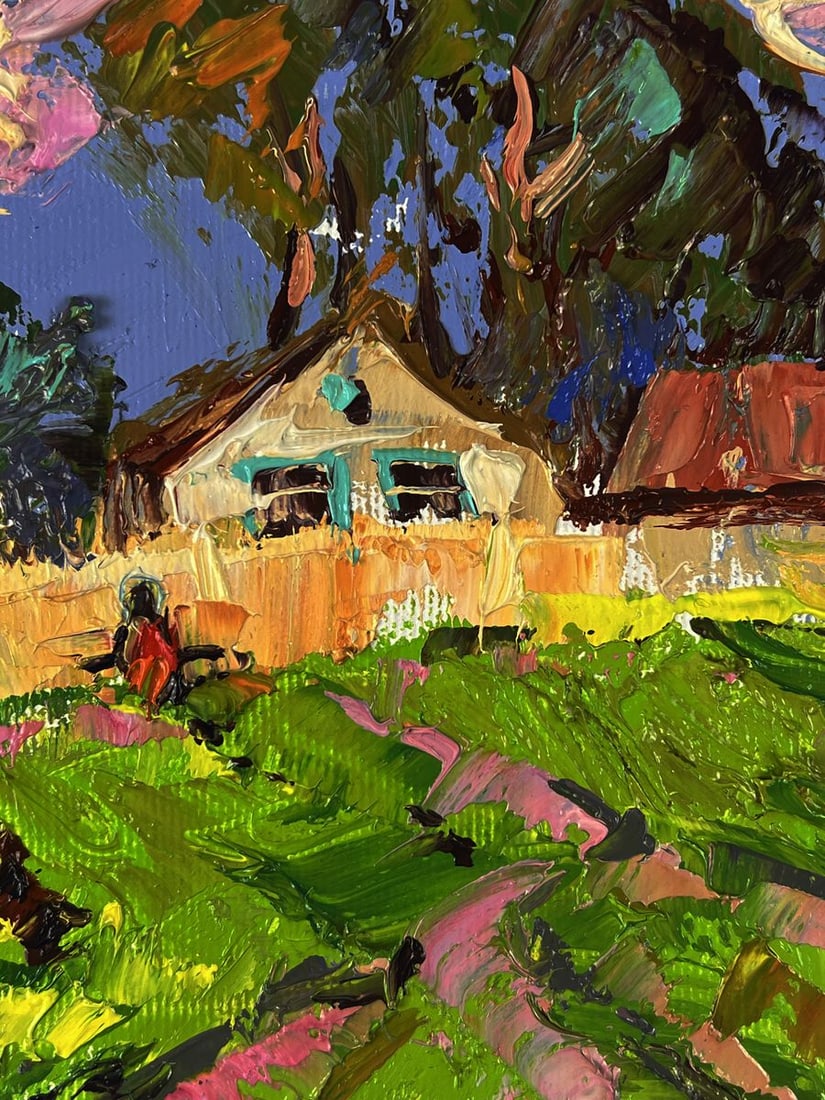 Oil painting A cow is grazing near the yard Oleksiy Ivanyuk - 9