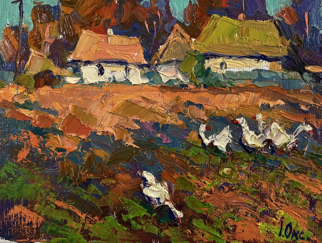 Oil painting Geese in the village Oksana Ivanyuk - 3
