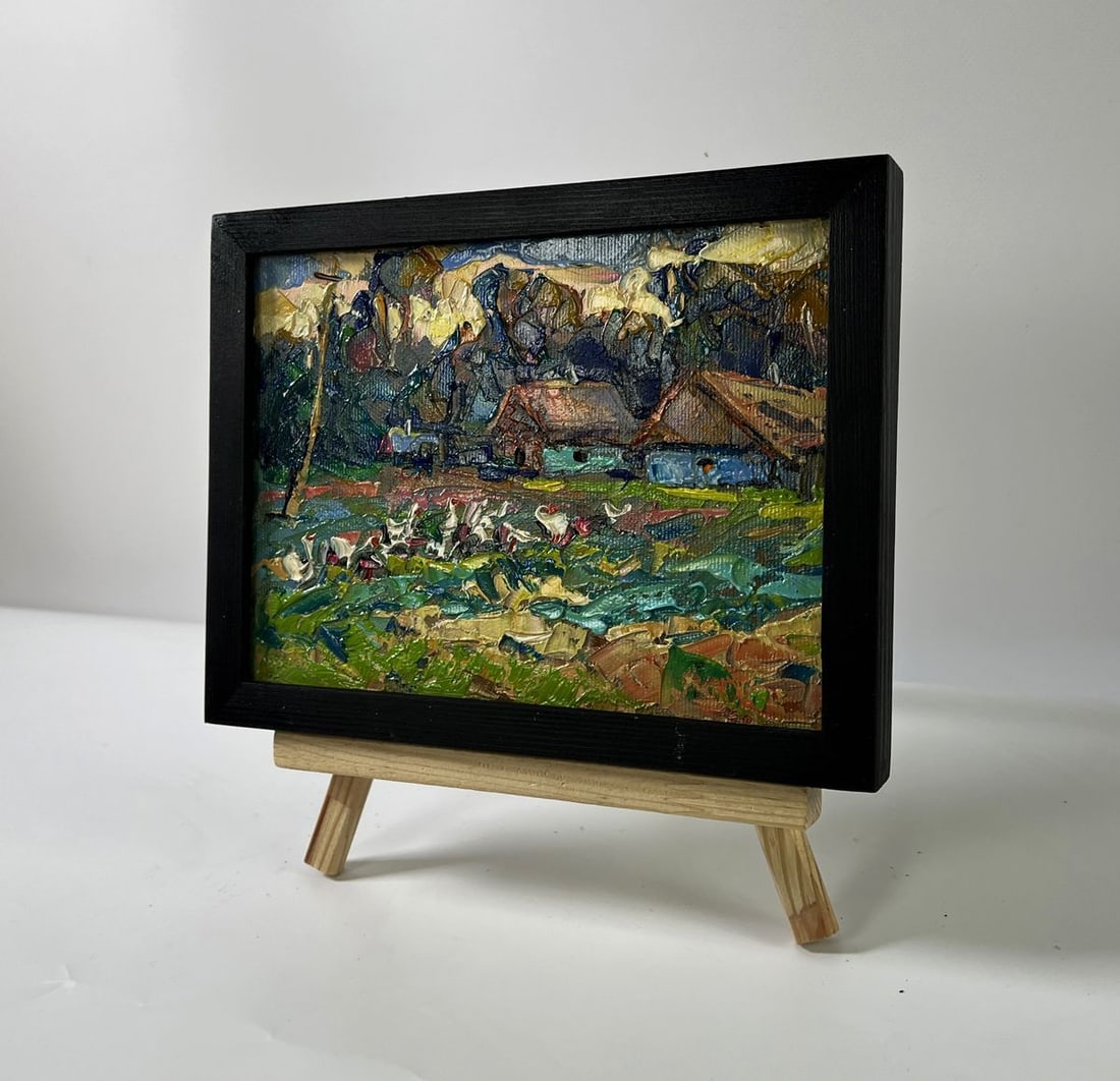 Oil painting Geese are walking in the evening Oleksiy Ivanyuk - 2