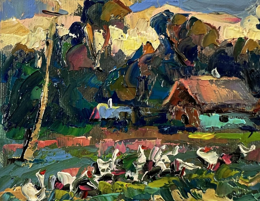 Oil painting Geese are walking in the evening Oleksiy Ivanyuk - 7