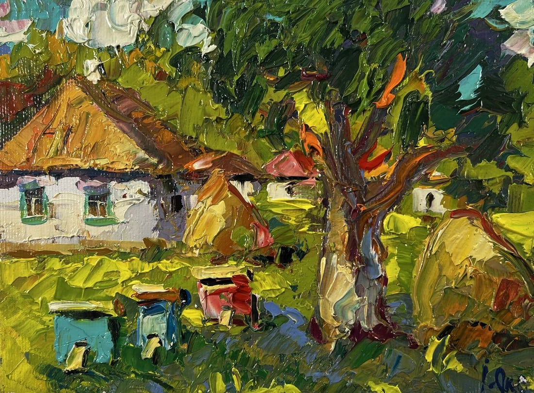 Oil painting A village yard with an apiary Oksana Ivanyuk - 3