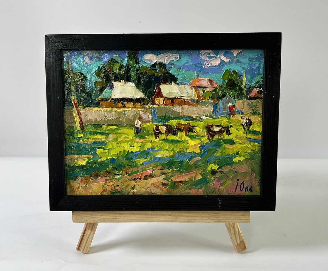 Oil painting Cows graze outside the village Oksana Ivanyuk (1 of 8)