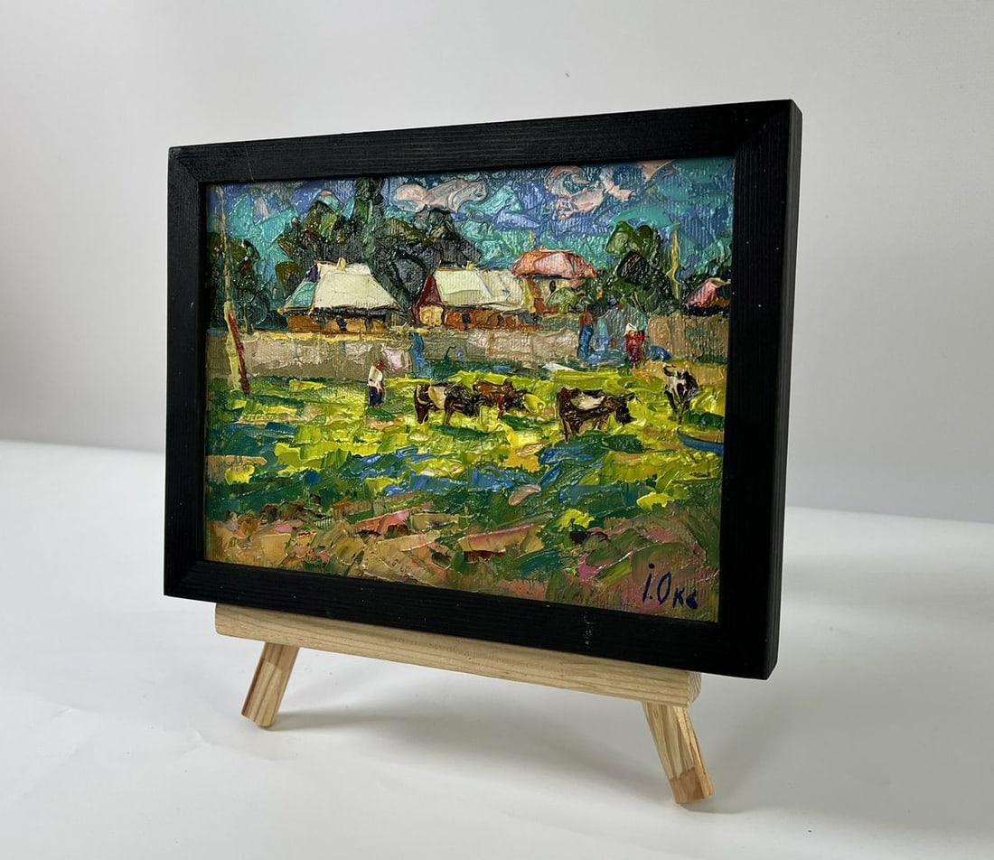 Oil painting Cows graze outside the village Oksana Ivanyuk - 2