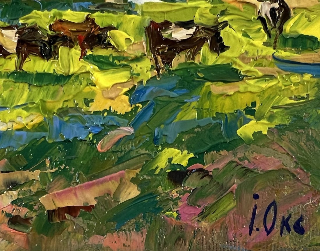 Oil painting Cows graze outside the village Oksana Ivanyuk - 5