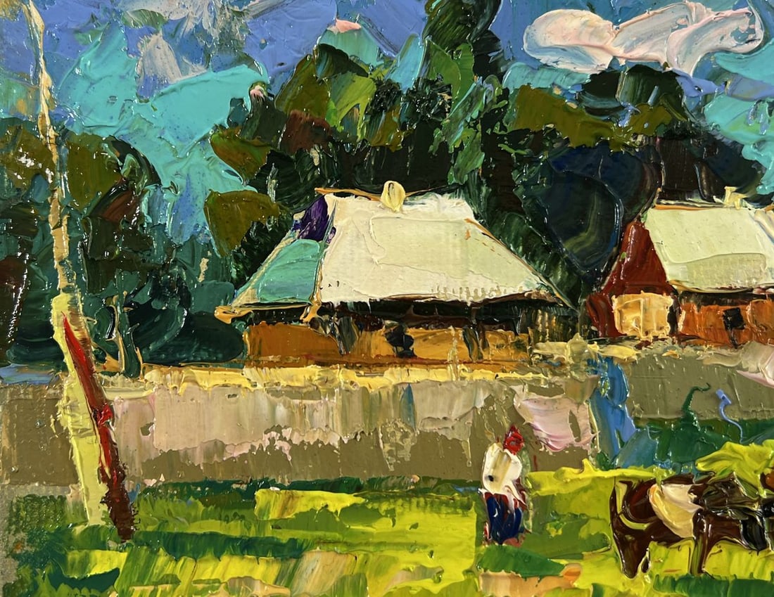 Oil painting Cows graze outside the village Oksana Ivanyuk - 7