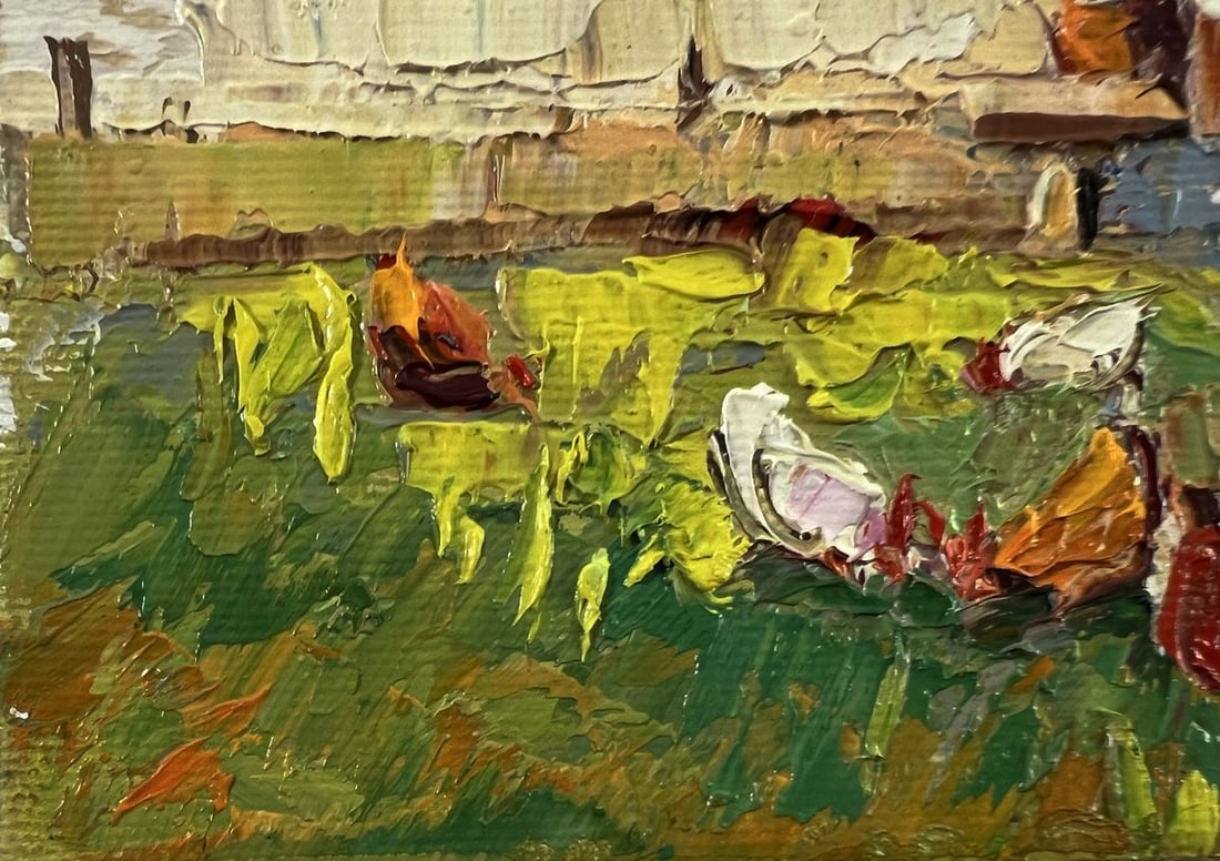 Oil painting Chickens in the yard of the house Oksana Ivanyuk - 6