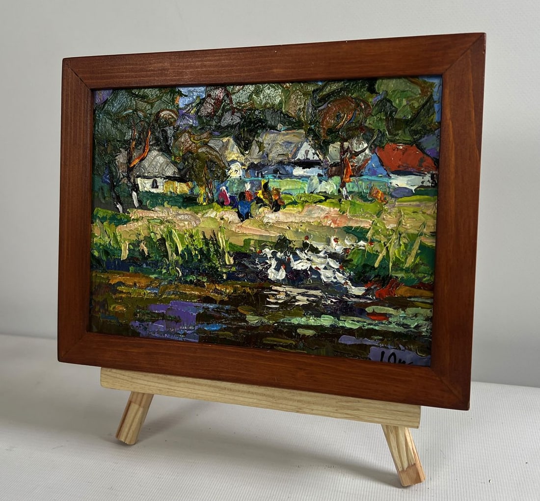 Oil painting Ducks are swimming along the river Oksana Kalenyuk - 2