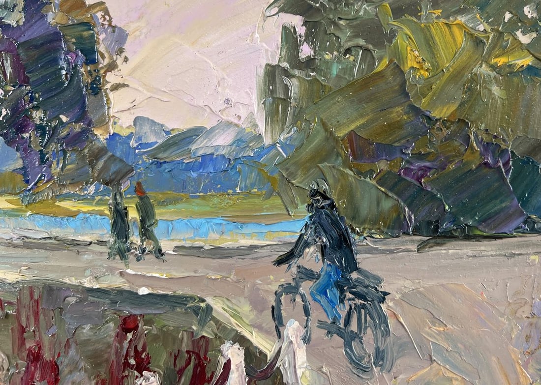 Oil painting A mysterious evening on the dam in the city Boris Serdyuk - 4