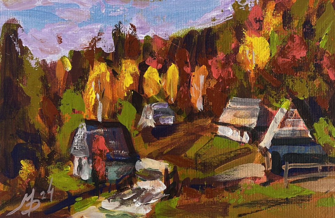 Acrylic painting The village is shrouded in autumn Mykhailo Patskan - 3