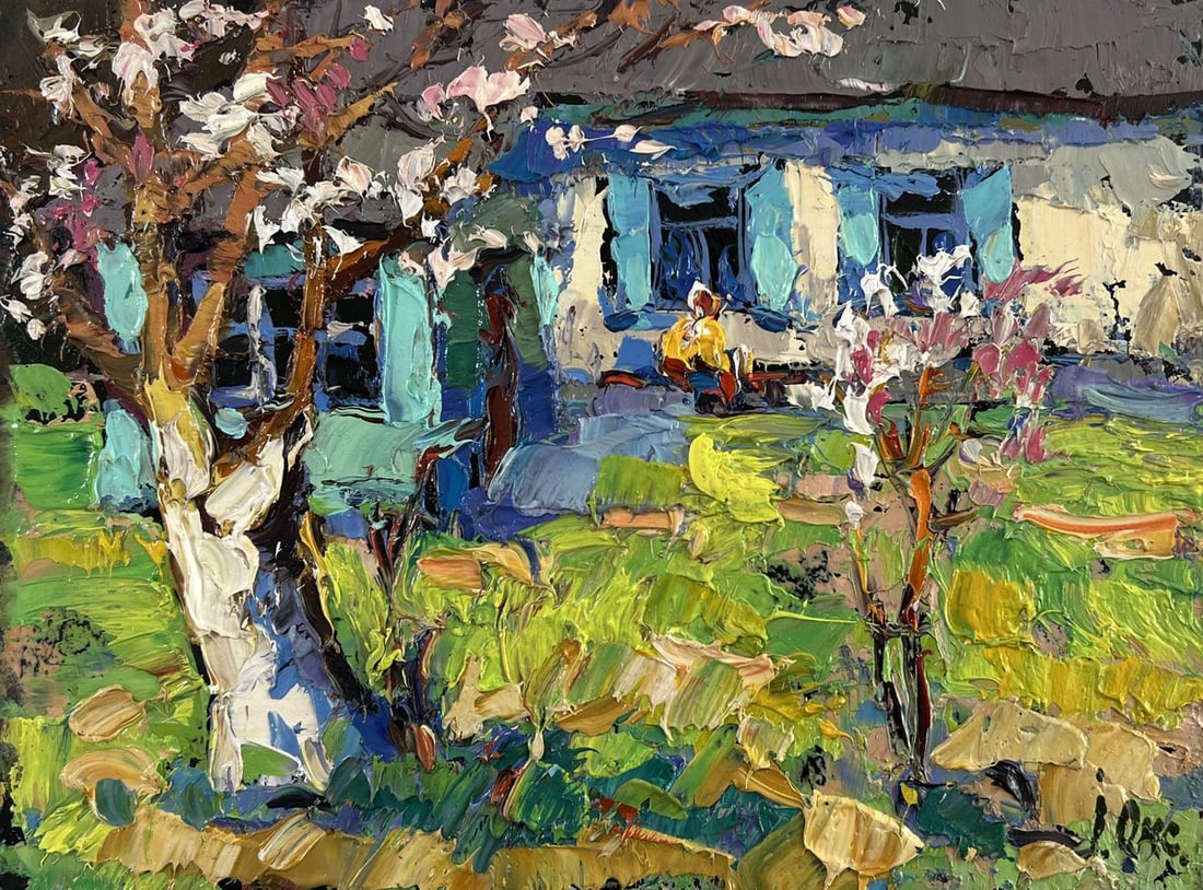 Oil painting Silence and sun in the yard Oksana Kalenyuk - 3