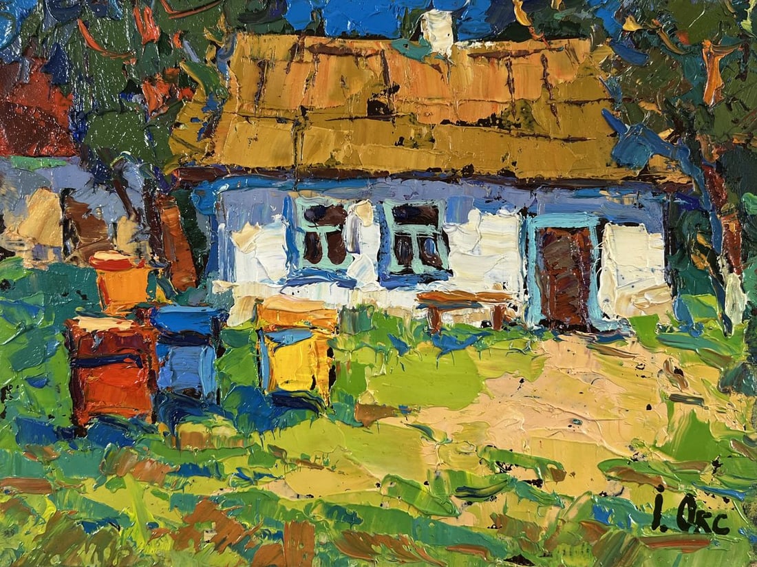 Oil painting Where childhood is on the grass Oksana Kalenyuk - 3