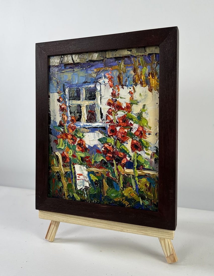 Oil painting Mallows are blooming near the house Oksana Kalenyuk - 2