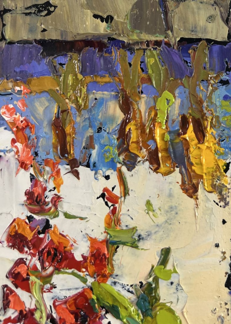 Oil painting Mallows are blooming near the house Oksana Kalenyuk - 4