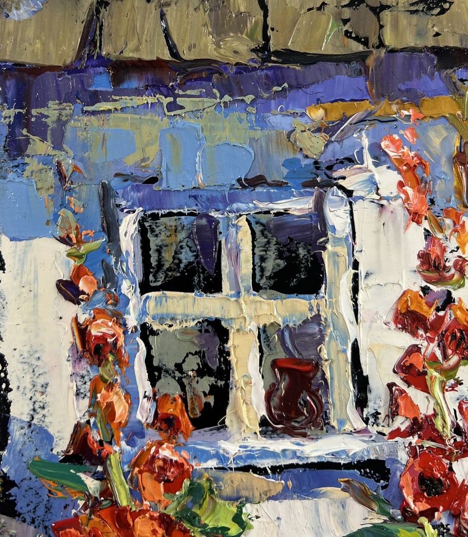 Oil painting Mallows are blooming near the house Oksana Kalenyuk - 5