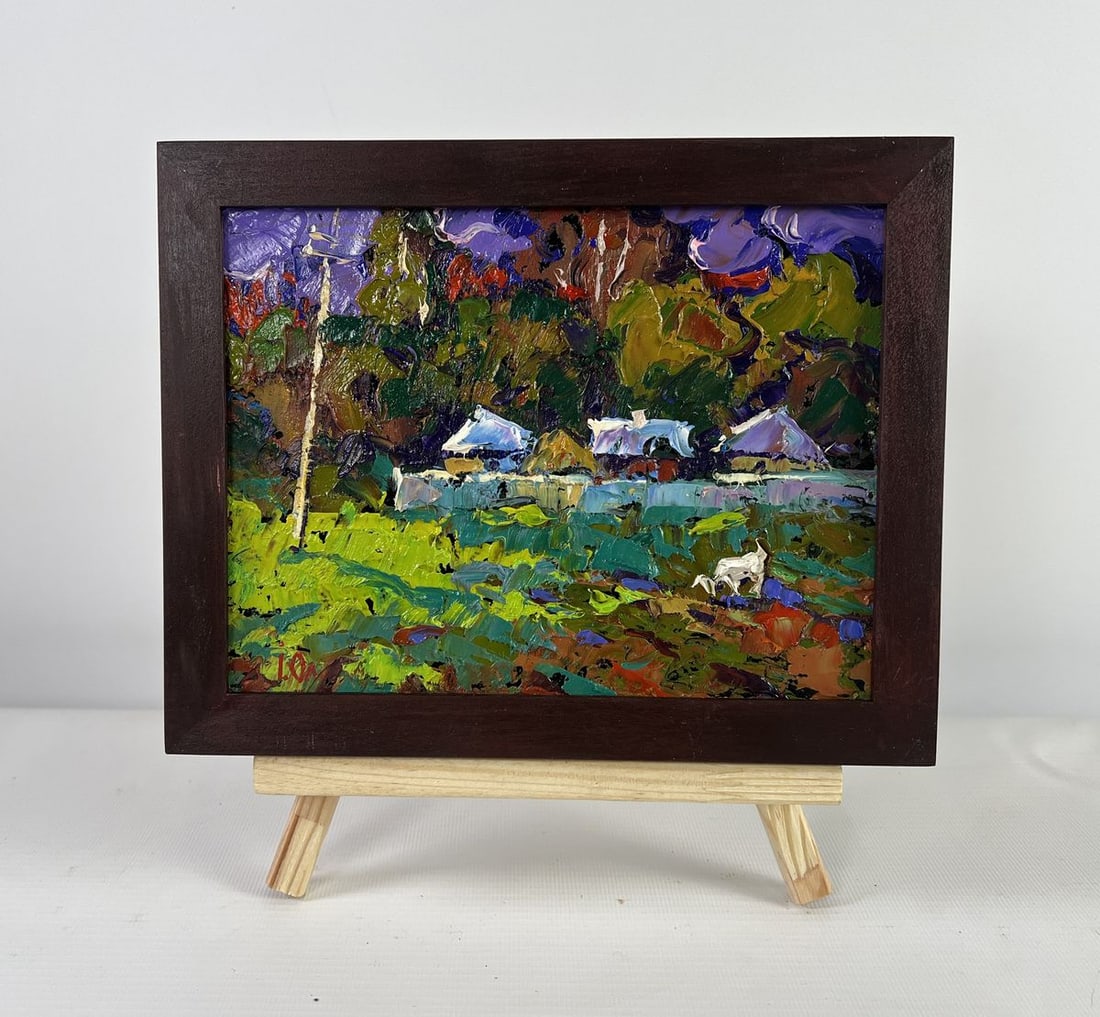 Oil painting On the edge of the village time stops Alex Kalenyuk: Title: Oil painting On the edge of the village time stops Alex Kalenyuk Description: NoAAA5109 The oil painting on Cardboard titled "On the edge of the village - time stops" invites the viewer into a