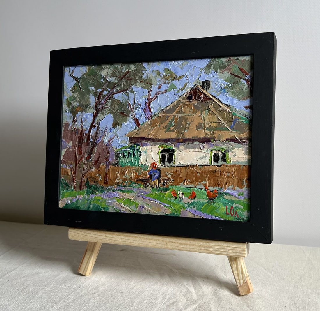 Oil painting Grandma is sitting on a bench Alex Kalenyuk - 2