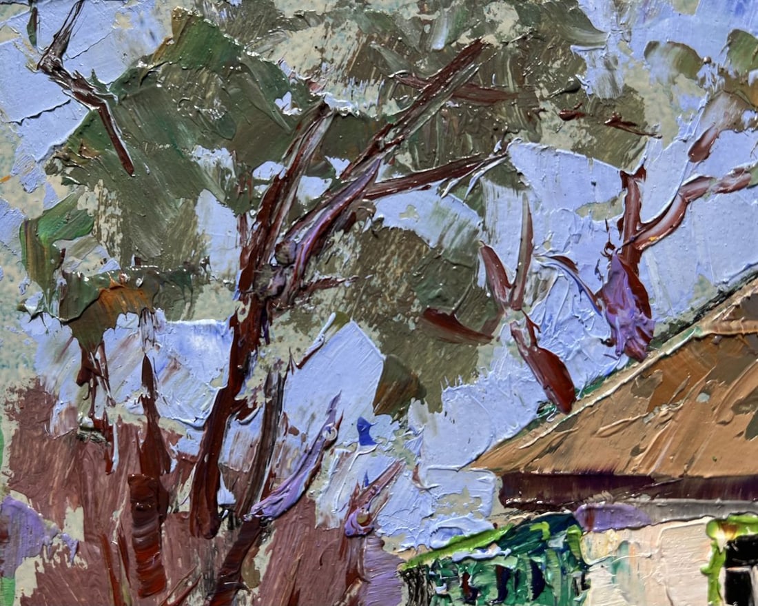 Oil painting Grandma is sitting on a bench Alex Kalenyuk - 4