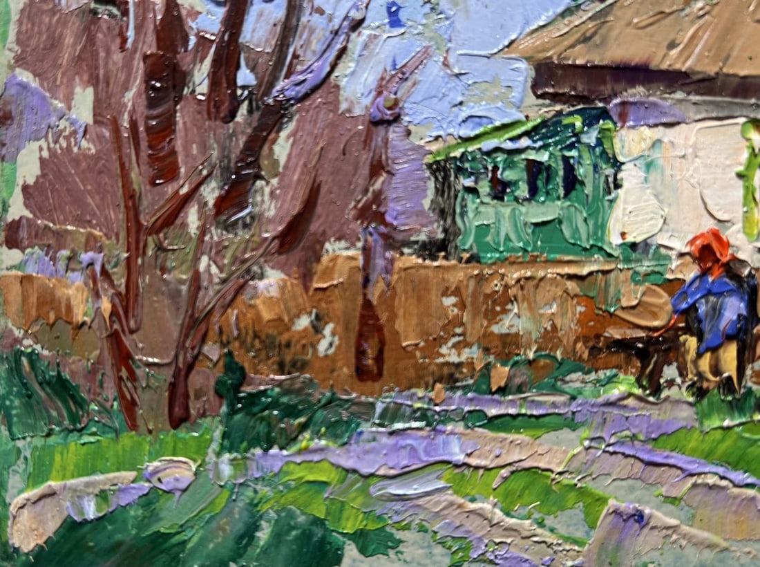 Oil painting Grandma is sitting on a bench Alex Kalenyuk - 5