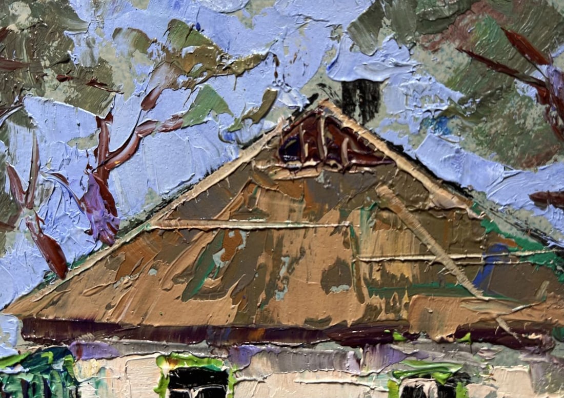 Oil painting Grandma is sitting on a bench Alex Kalenyuk - 6