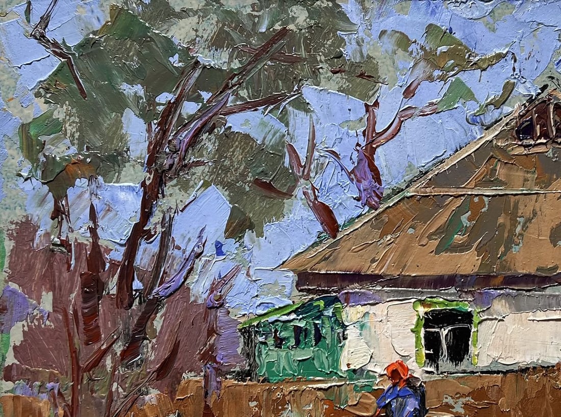 Oil painting Grandma is sitting on a bench Alex Kalenyuk - 7