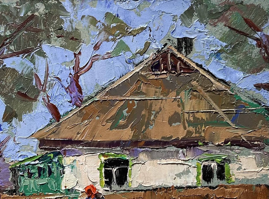 Oil painting Grandma is sitting on a bench Alex Kalenyuk - 8