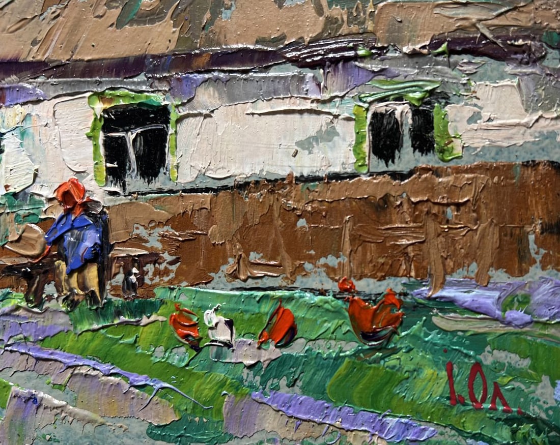 Oil painting Grandma is sitting on a bench Alex Kalenyuk - 9