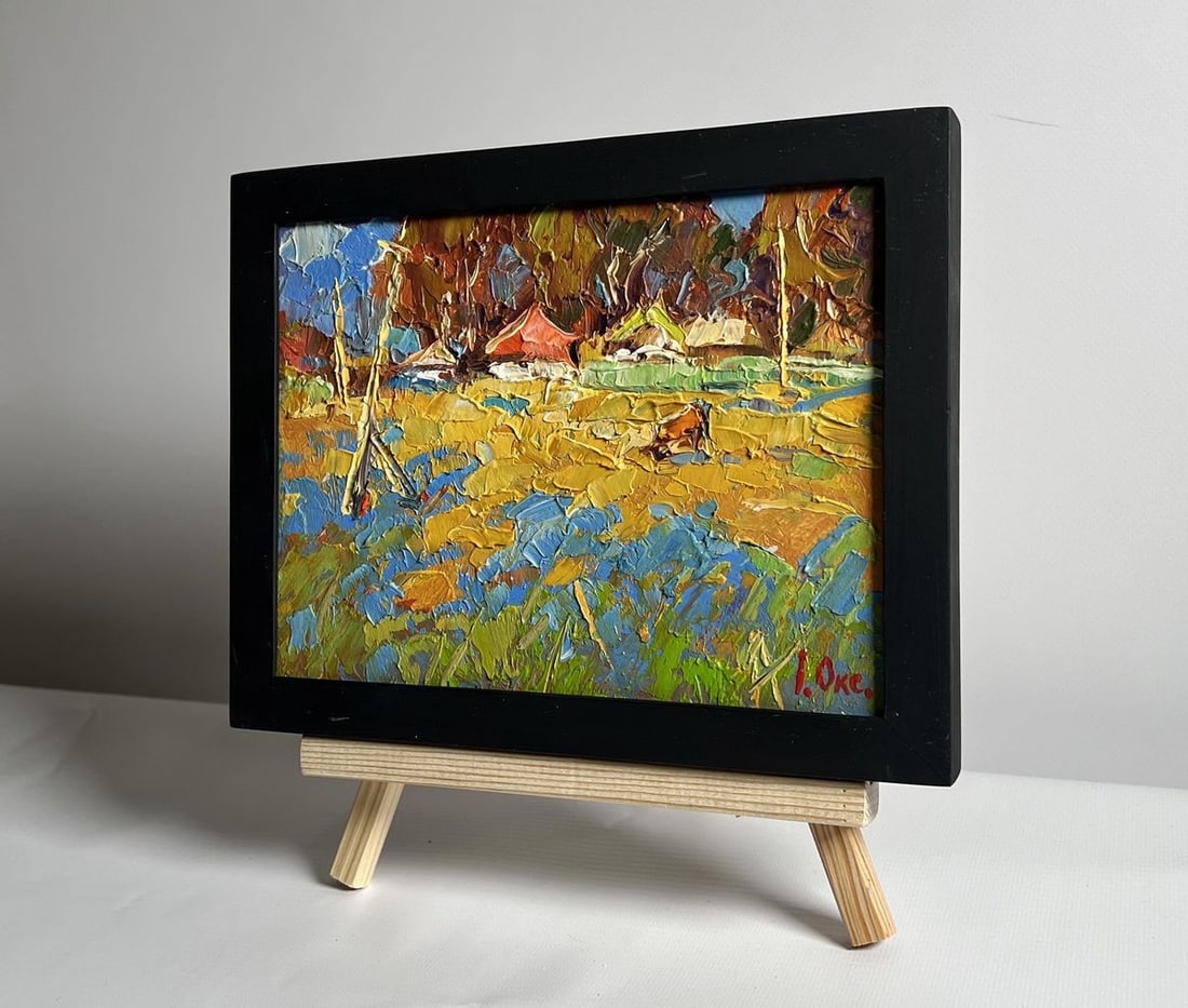 Oil painting A cow in a field near a village Oksana Kalenyuk - 2