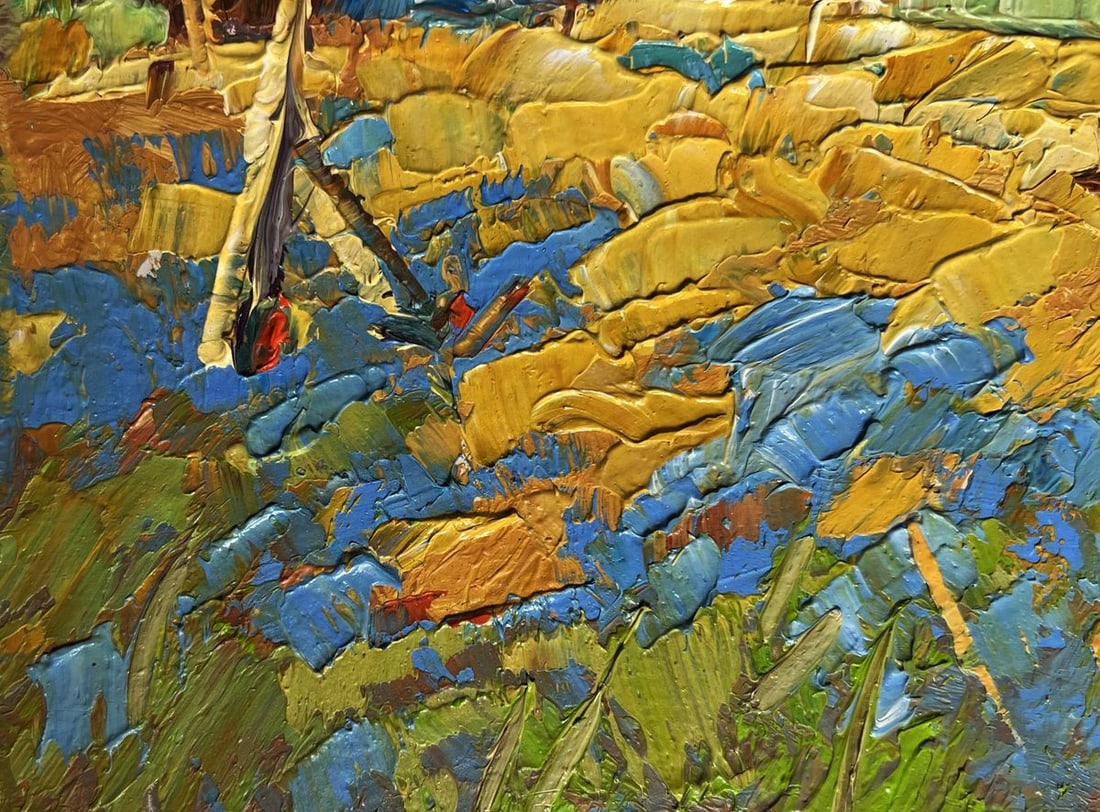 Oil painting A cow in a field near a village Oksana Kalenyuk - 6