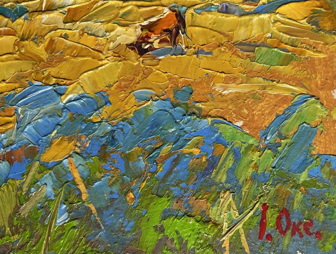 Oil painting A cow in a field near a village Oksana Kalenyuk - 9