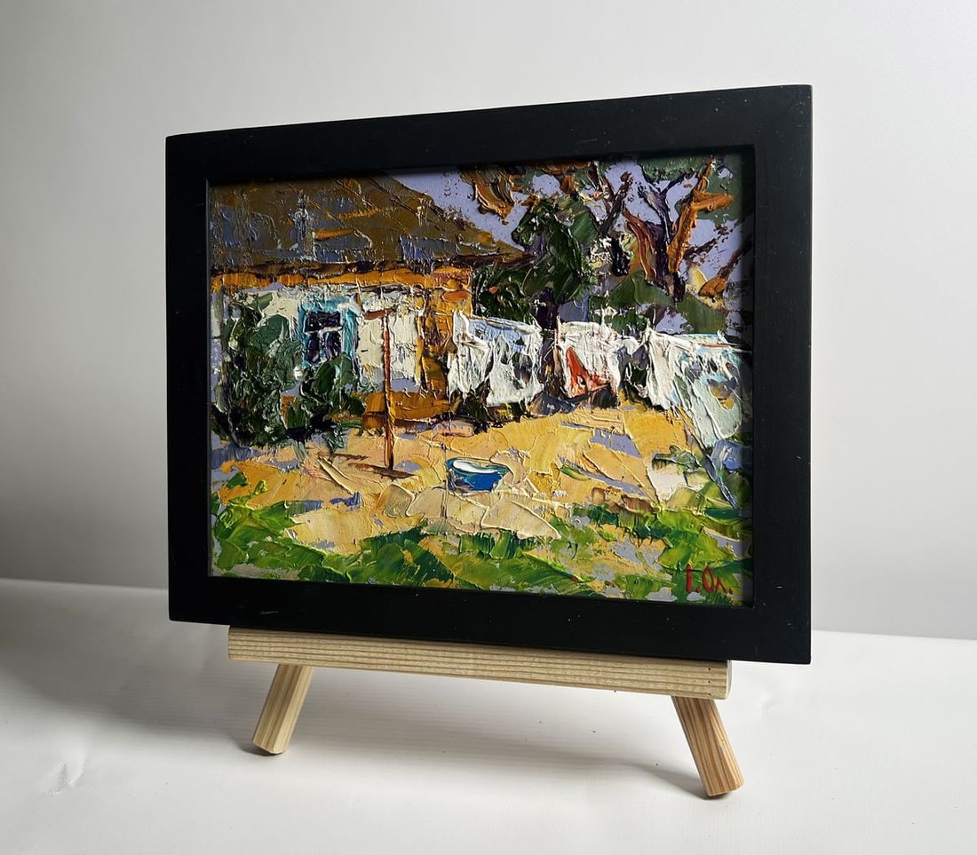 Oil painting Clothes are drying in the yard Alex Kalenyuk - 2