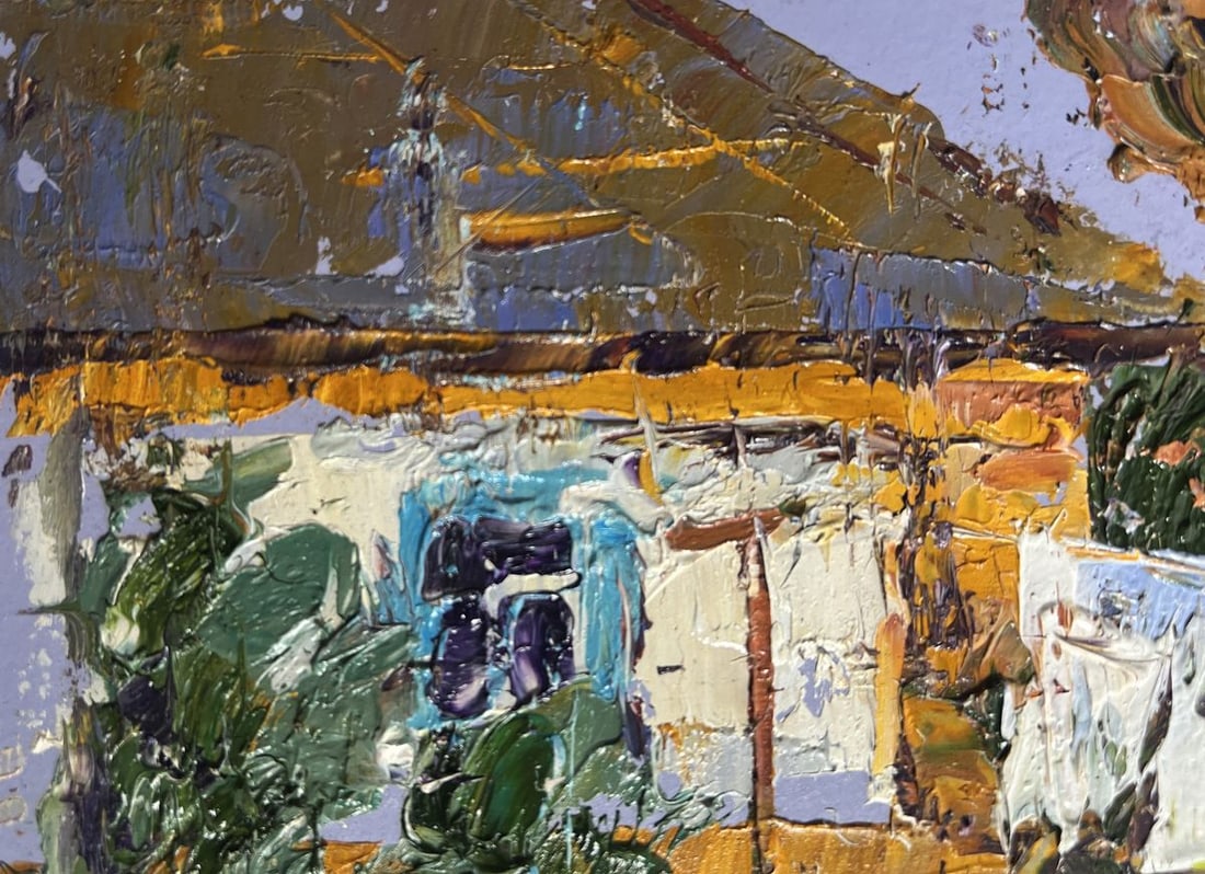 Oil painting Clothes are drying in the yard Alex Kalenyuk - 5