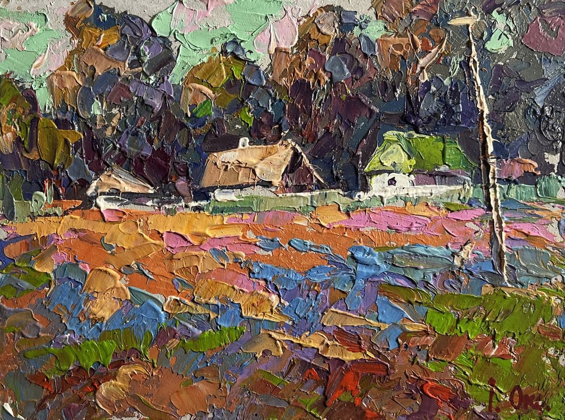 Oil painting Colourful fields and village Oksana Kalenyuk - 3