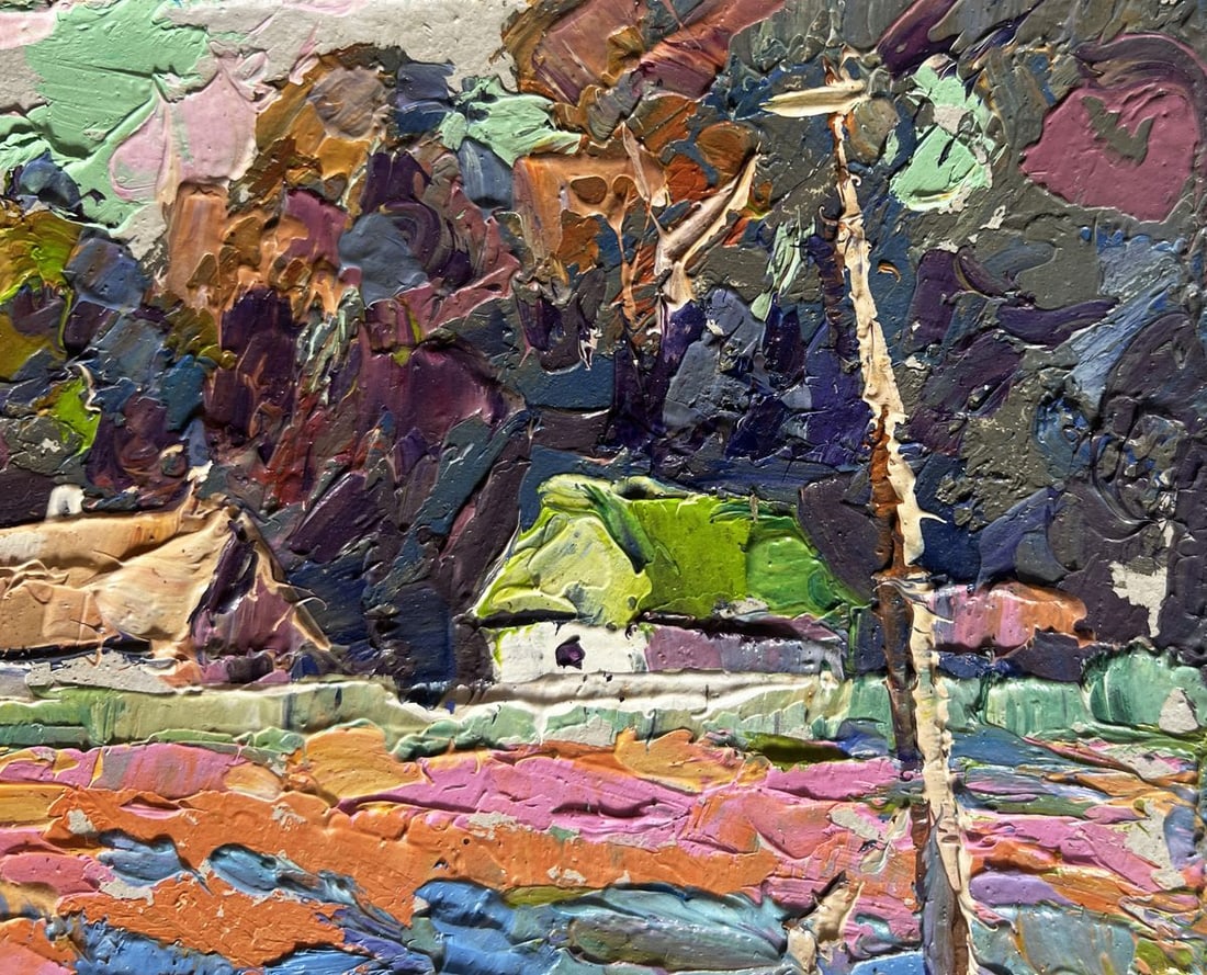 Oil painting Colourful fields and village Oksana Kalenyuk - 4