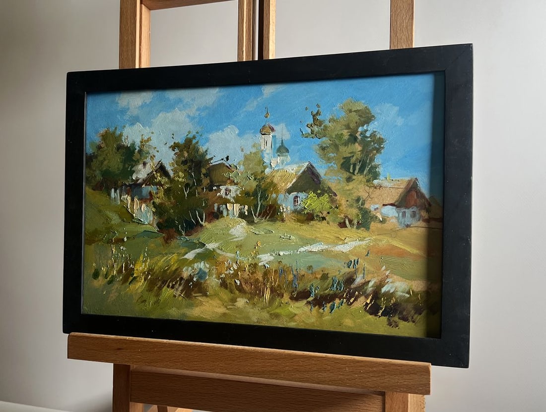 Oil painting View of the village and the church Yuriy Suprunchuk - 2