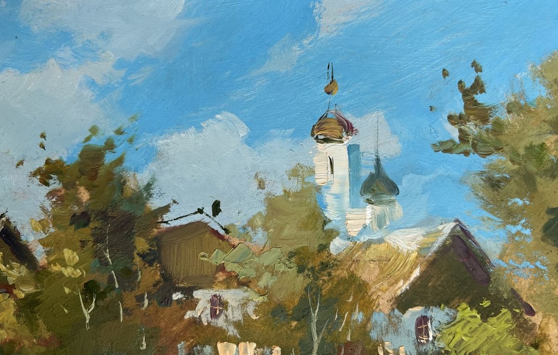 Oil painting View of the village and the church Yuriy Suprunchuk - 5