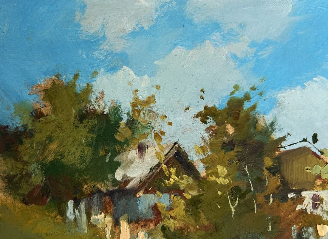 Oil painting View of the village and the church Yuriy Suprunchuk - 6