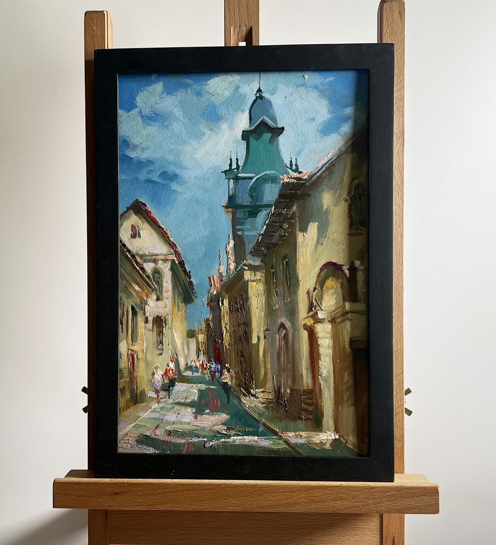 Oil painting People are walking down the street Yuriy Suprunchuk: Title: Oil painting People are walking down the street Yuriy Suprunchuk Description: NoAAA4183 The painting titled "People are walking down the street" captures a lively yet atmospheric scene of a his