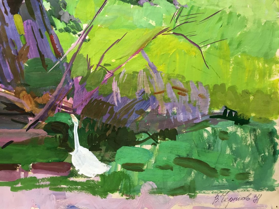 Gouache painting In the yard Chernikov Vladimir Mikhailovich - 7