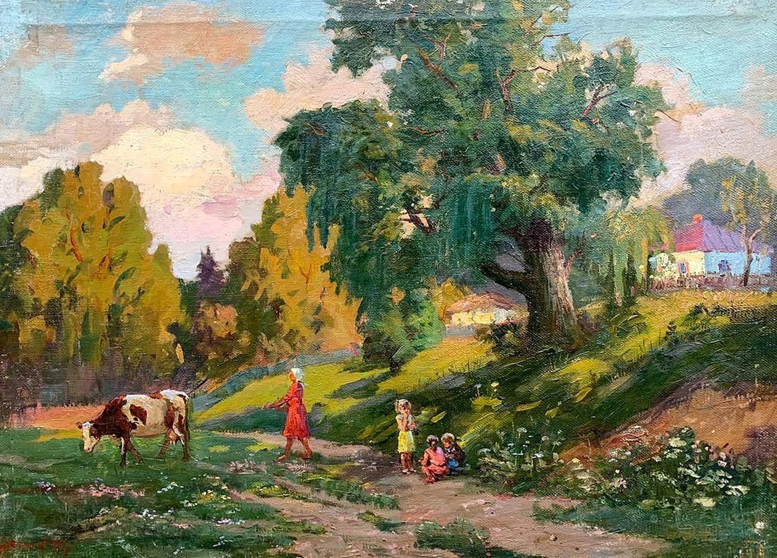 Oil painting Country life Rudenko Vladimir Mikhailovich: Title: Oil painting Country life Rudenko Vladimir Mikhailovich Description: No1612 *** ABOUT THIS PAINTING *** * TITLE: "Country life" * ARTISTS: Rudenko Vladimir Mikhailovich * SIZE: 55x75 cm/'21.65x
