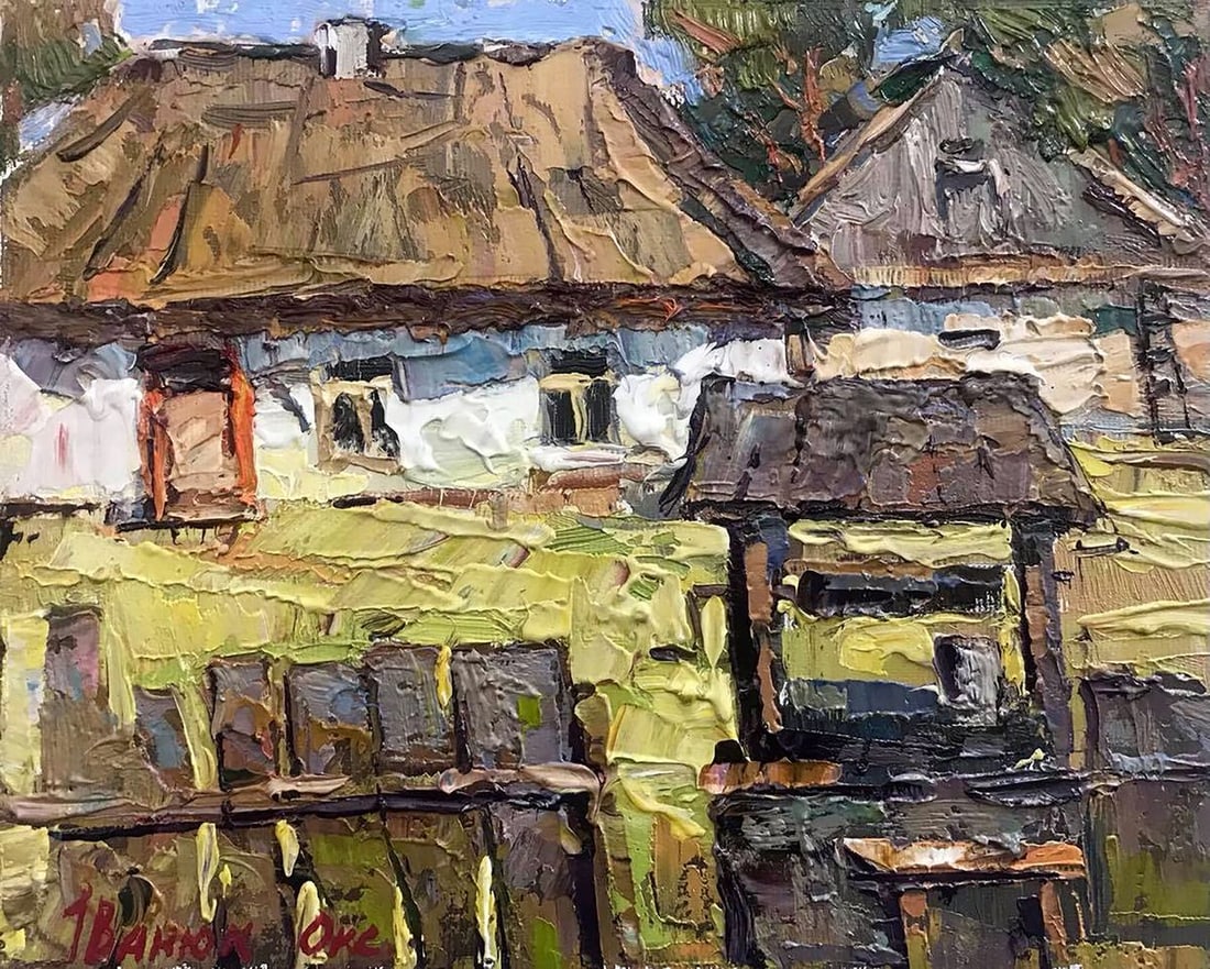 Oil painting Sunny courtyard Kalenyuk Oksana: Title: Oil painting Sunny courtyard Kalenyuk Oksana Description: No460AAA *** ABOUT THIS PAINTING *** * TITLE: "Sunny courtyard" * ARTISTS: Kalenyuk Oksana * SIZE: 20x25 cm/'7.87x9.84 inches' * MEDIUM