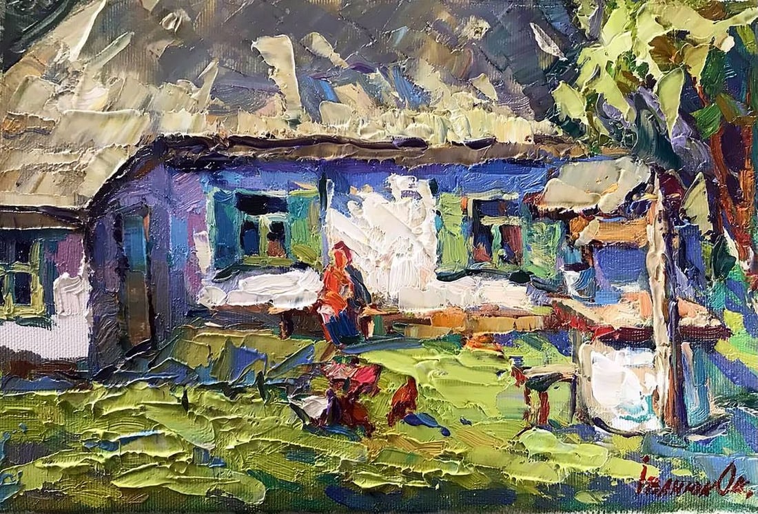 Oil painting Grandmother in the yard Kalenyuk Oksana: Title: Oil painting Grandmother in the yard Kalenyuk Oksana Description: No582AAA *** ABOUT THIS PAINTING *** * TITLE: "Grandmother in the yard" * ARTISTS: Kalenyuk Oksana * SIZE: 20x30 cm/'7.87x11.81