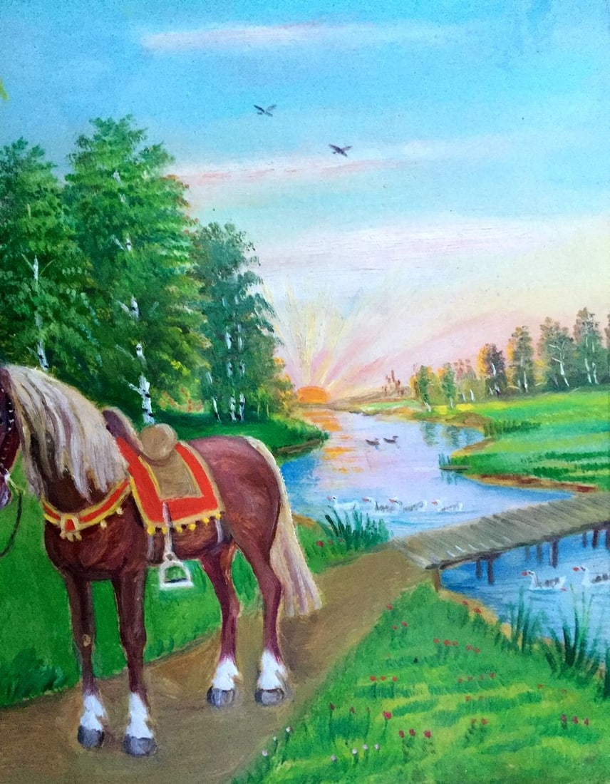 Oil painting Ukrainian naive village - 4