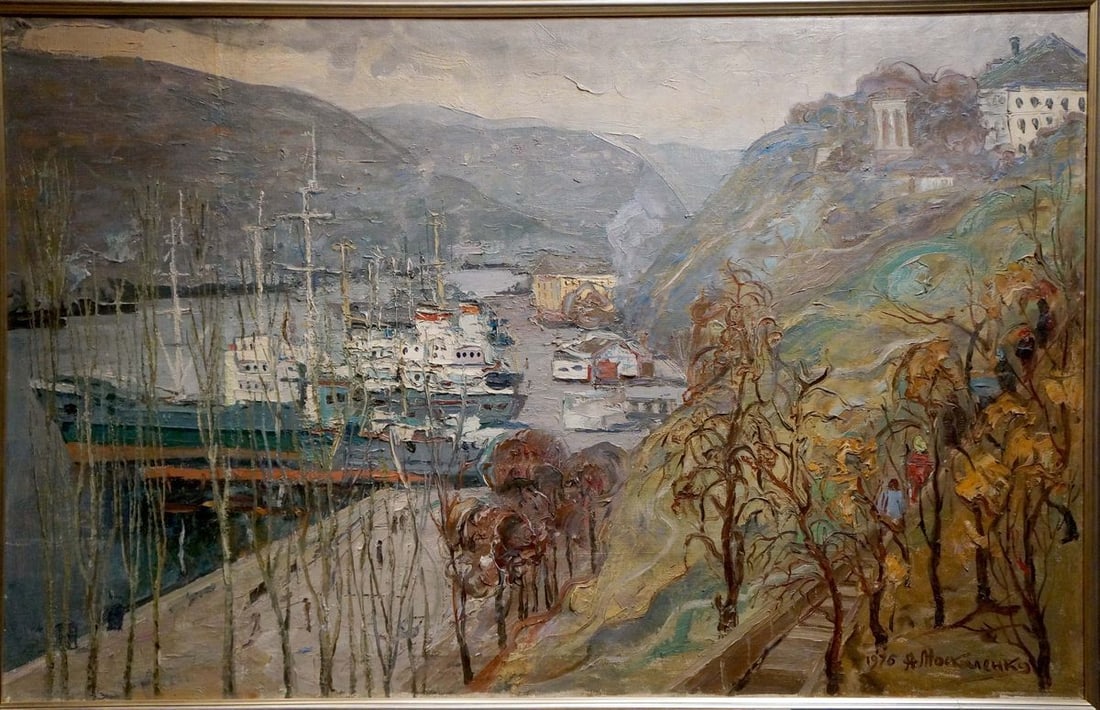 Oil painting In the bay Moskalenko Anatoly Mikhailovich: Title: Oil painting In the bay Moskalenko Anatoly Mikhailovich Description: NoVerne 224 *** ABOUT THIS PAINTING *** * TITLE: "In the bay" * ARTISTS: Moskalenko Anatoly Mikhailovich * SIZE: 73x115