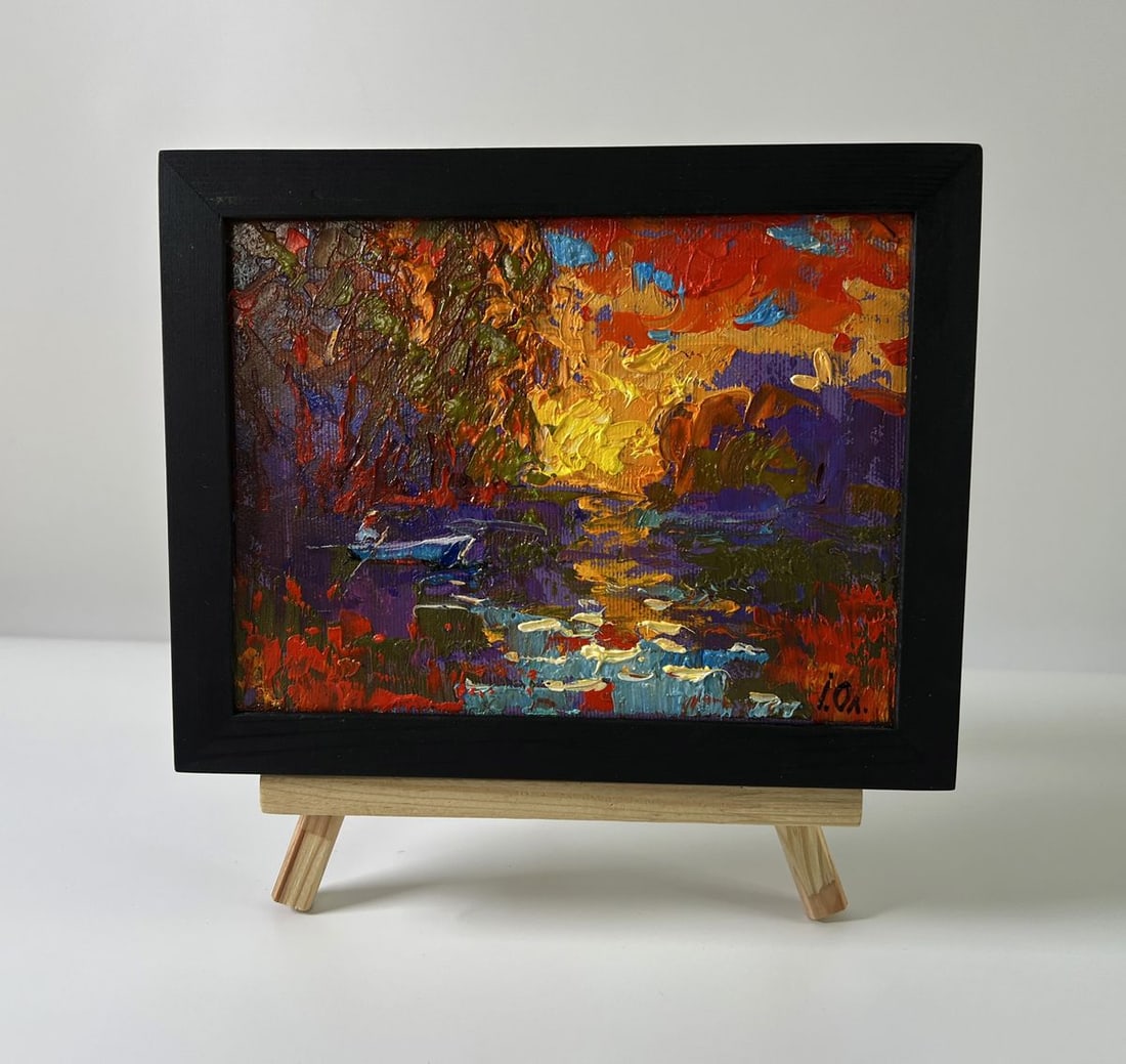 Oil painting Crimson sunset over the river Oleksiy Ivanyuk: Title: Oil painting Crimson sunset over the river Oleksiy Ivanyuk Description: NoAAA5786 The Oil painting Canvas titled "Crimson sunset over the river" is an evocative and dramatic composition that ca