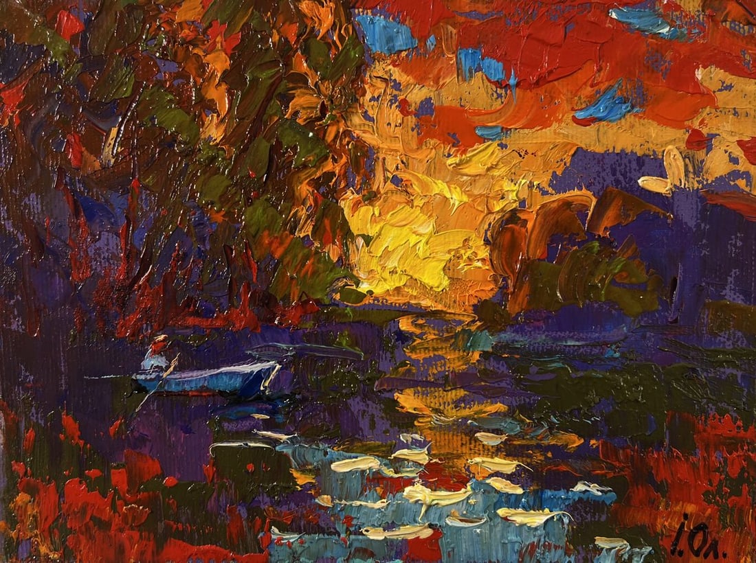 Oil painting Crimson sunset over the river Oleksiy Ivanyuk - 3