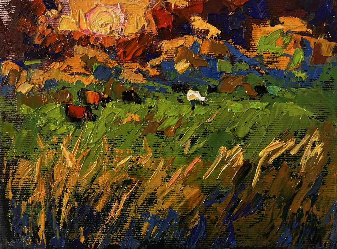 Oil painting Sunset over the meadows Oleksiy Ivanyuk - 3