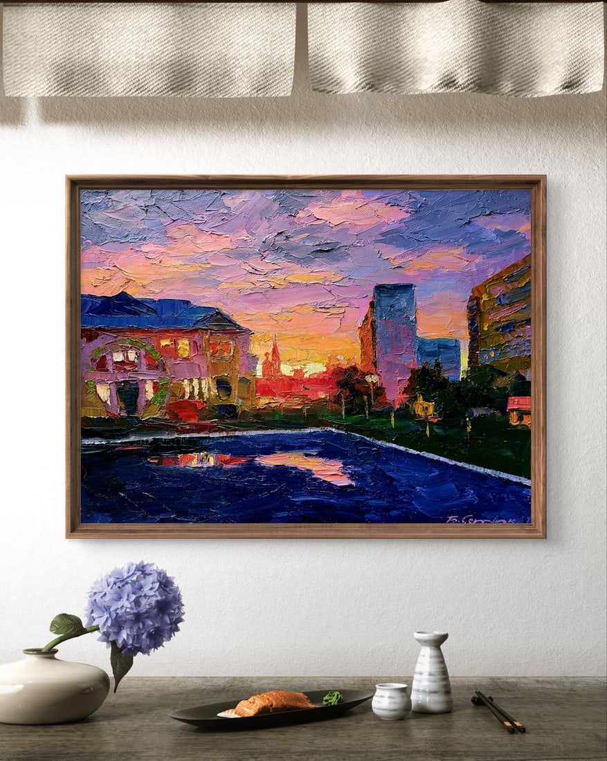 Oil painting City orange sunset Boris Serdyuk - 2
