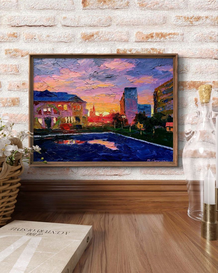 Oil painting City orange sunset Boris Serdyuk - 3
