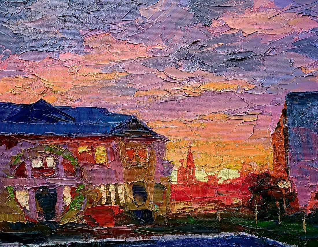 Oil painting City orange sunset Boris Serdyuk - 4